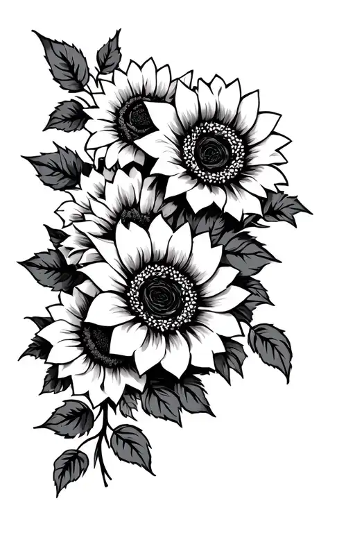 draw me a stencil for a 1/2 sleeve tattoo for a woman that wraps around her shoulder with roses and sunflowers tattoo design idea