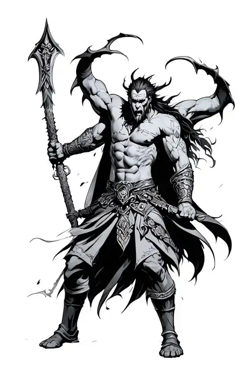 warrior fighting demon slayer tattoo design idea