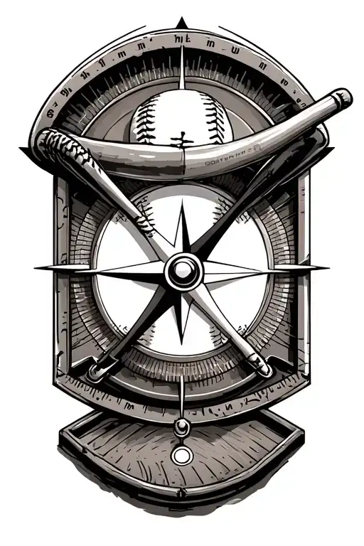 Baseball Diamond outline looking 3D Compass tattoo design idea