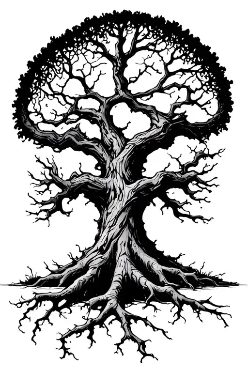 posion tree roots extending cross intertwined tattoo design idea