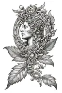 Shoulder (Top Element)	•	Helios Sun: Positioned on the shoulder, the sun is encased in a laurel wreath with clean, radi tattoo design idea