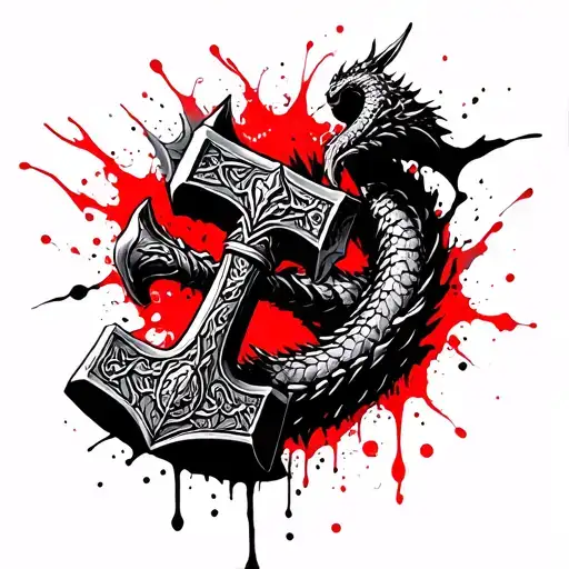 Jormungand entwined Mjolnir Hammer tattoo design idea
