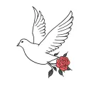 dove flying with rose and cross tattoo design idea