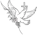 dove flying with rose and cross tattoo design idea