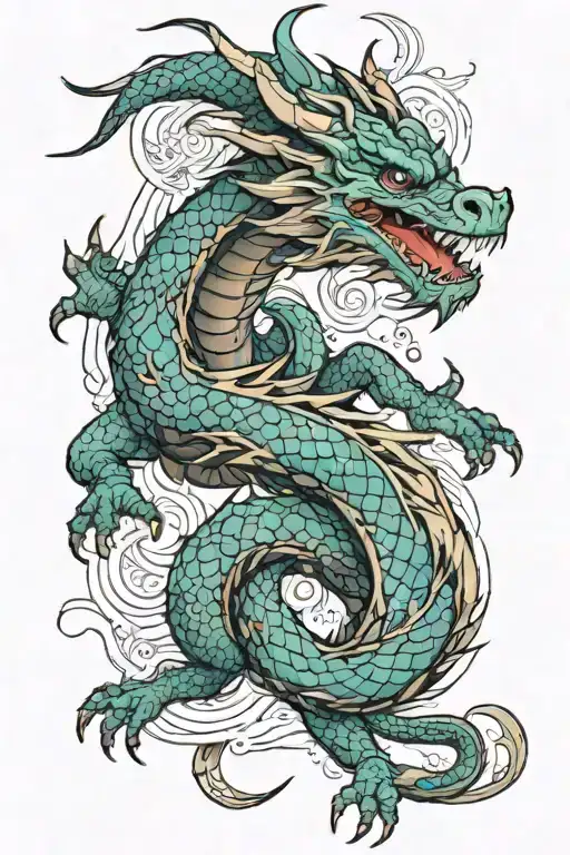 Dragon curled with cyberpunk elements tattoo design idea