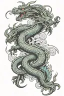 Dragon curled with cyberpunk elements tattoo design idea
