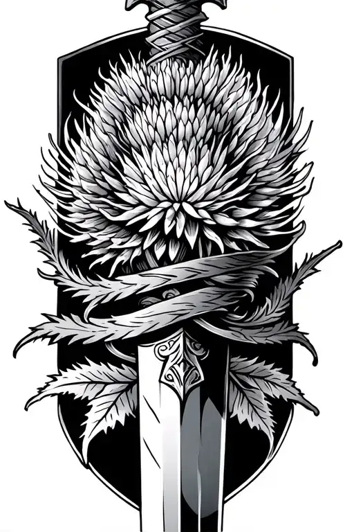 thistle wrapped dagger tattoo design idea