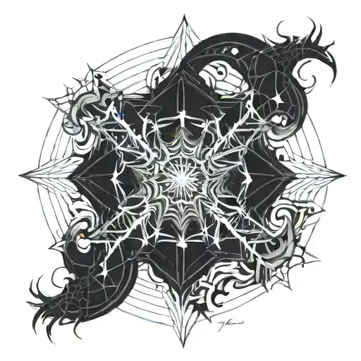 A spider-themed mandala design, with intricate patterns inspired by the universe and black holes tattoo design idea