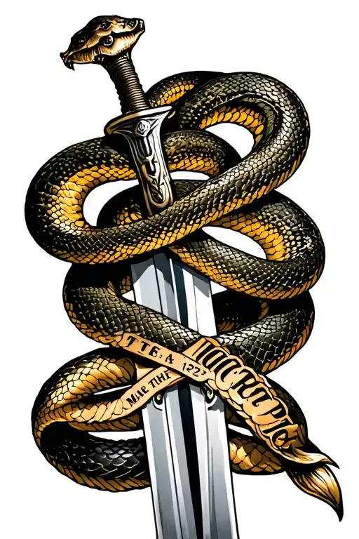 Tattoo Sword with snake wrapped around it and include the words mamma and pappa and the years 1975 and 1974  tattoo design idea
