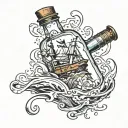 message in a bottle floating away tattoo design idea