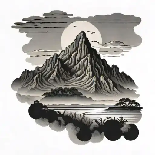 Le Morne Mountain range silhouette tattoo design idea