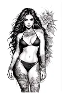 Sexy girl, petite, small boobs, wide hips, bikini . long hair,sexual. Seductive. Full Body, standing with legs and feet tattoo design idea