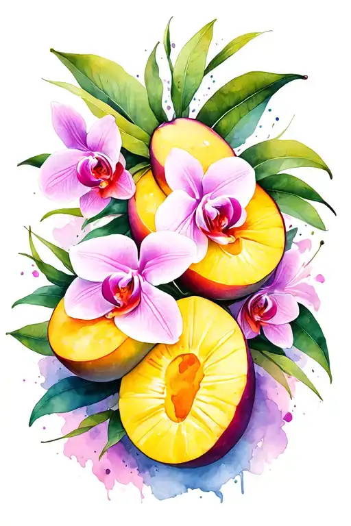 mango and orchid intertwined tattoo design idea