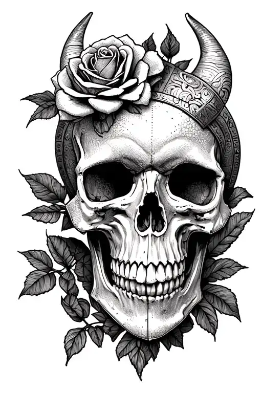 Viking skull and roses tattoo design idea
