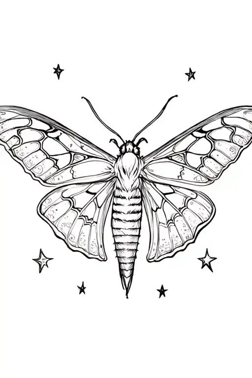 Dark moth tattoo with stars tattoo design idea