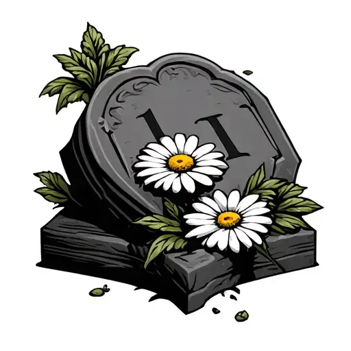 Tombstone with daisy laying on top tattoo design idea