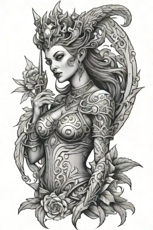 nemesis goddess of revenge tattoo design idea