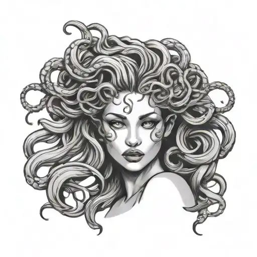 sexy woman medusa head with septum piercing tattoo design idea