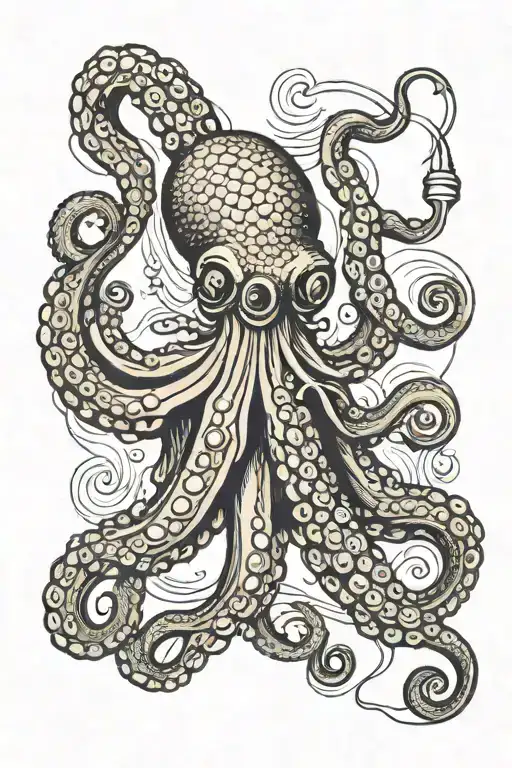 octopus playing with yo-yo tattoo design idea
