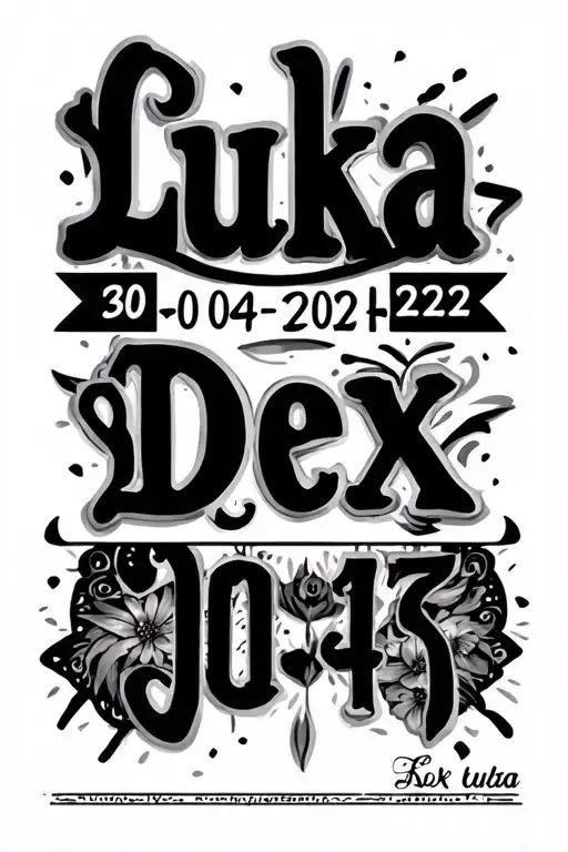 "Luka Dex 30-04-2022" kids names face silouhettes and dates tattoo design idea