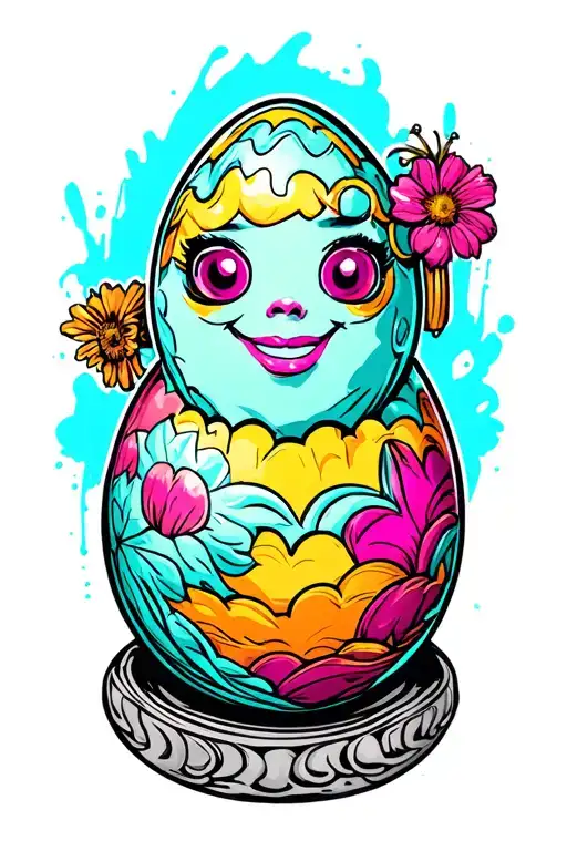 create a cartoon egg woman tattoo design idea