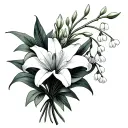 Lily of the valley bouquet with integrated astrological sign: Leo, Aries, Taurus, Aquarius tattoo design idea