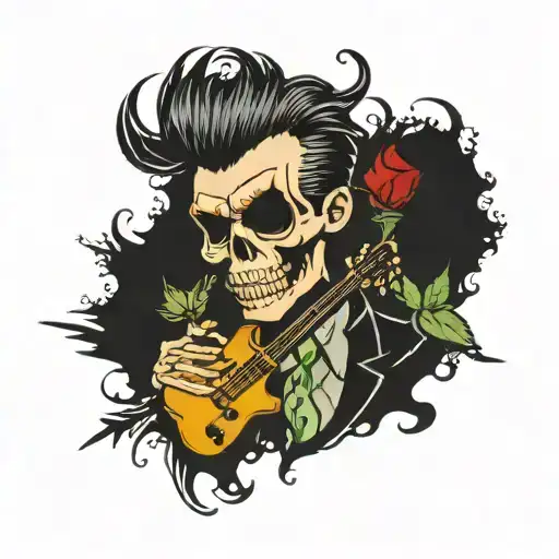punk rock skeleton with a pompadour inspired by Sid vicious tattoo design idea