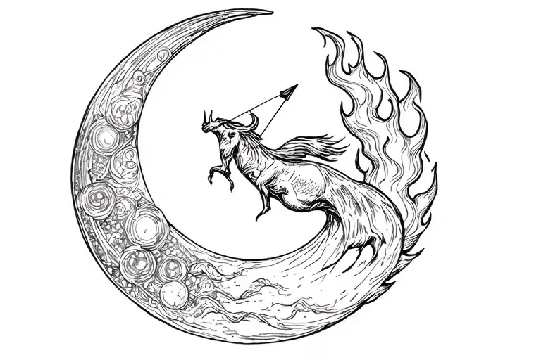 a moon, fire, sagittarius tattoo design idea