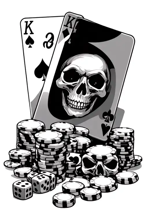 poker cards with skulls and chips with dice in vegas  tattoo design idea