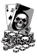 poker cards with skulls and chips with dice in vegas  tattoo design idea