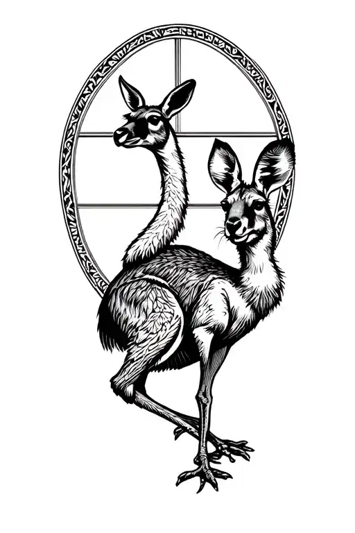 Sydney Opera House, Emu, Kangaroo, Australia outline tattoo design idea