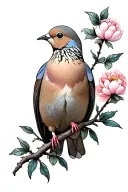 mourning dove on peony branch tattoo design idea