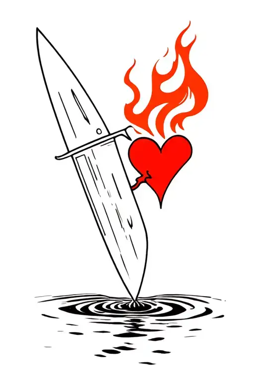 water and fire with knife stabbing 2 hearts tattoo design idea
