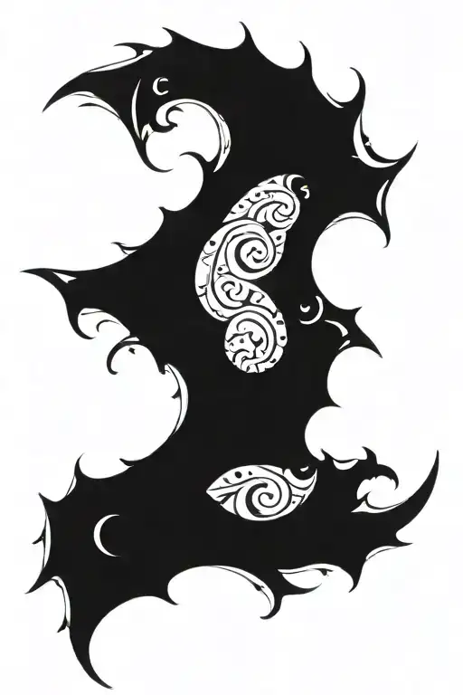 crescent moon surrounded by bat wings tattoo design idea