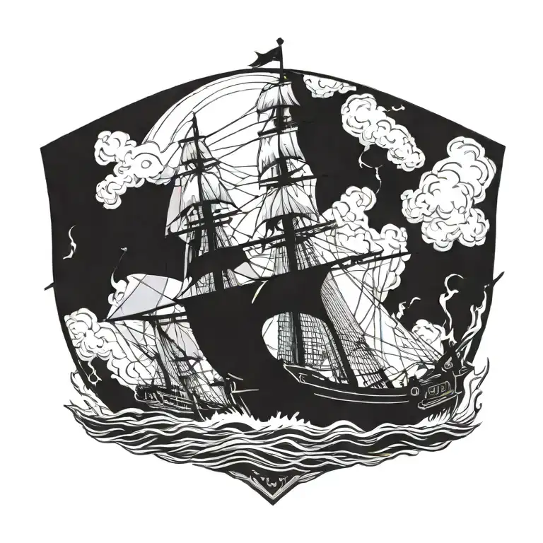 boat 18th century tattoo design idea