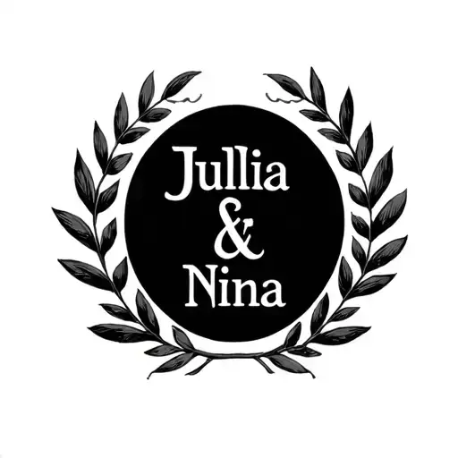 laurel wreath with names Julia and Nina name tattoo in classic Roman style tattoo design idea