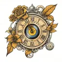 time clock with eye inside and dates in Roman tattoo design idea