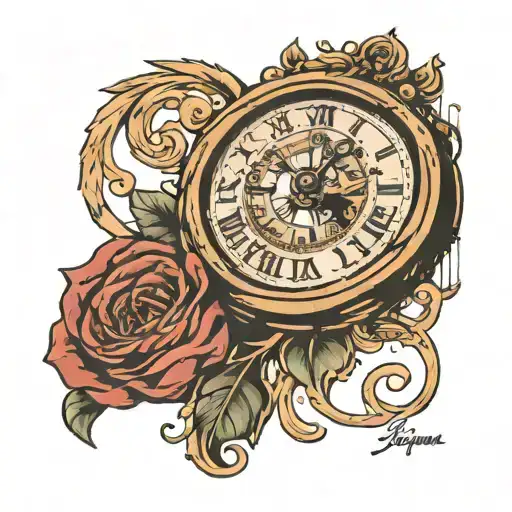 time clock with eye inside and dates in Roman tattoo design idea