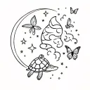 turtle and butterfly and stars and moon  tattoo design idea