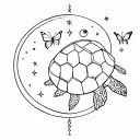 turtle and butterfly and stars and moon  tattoo design idea