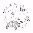 turtle and butterfly and stars and moon  tattoo design idea