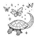 turtle and butterfly and stars and moon  tattoo design idea