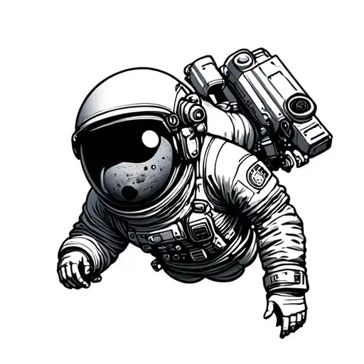 deep space with astronaut floating tattoo design idea