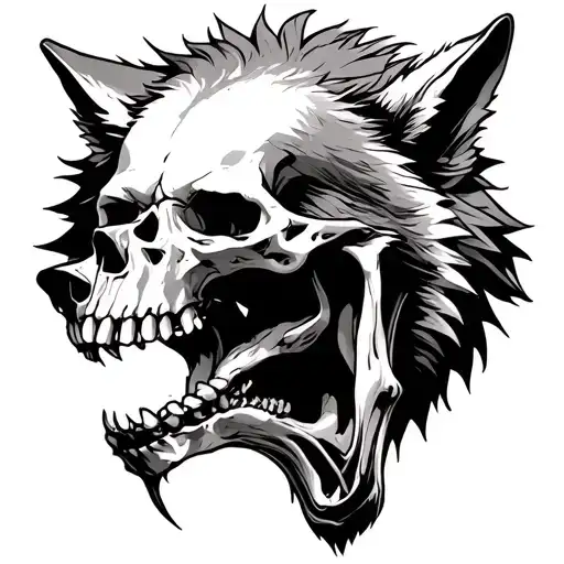 wolf biting human skull tattoo design idea