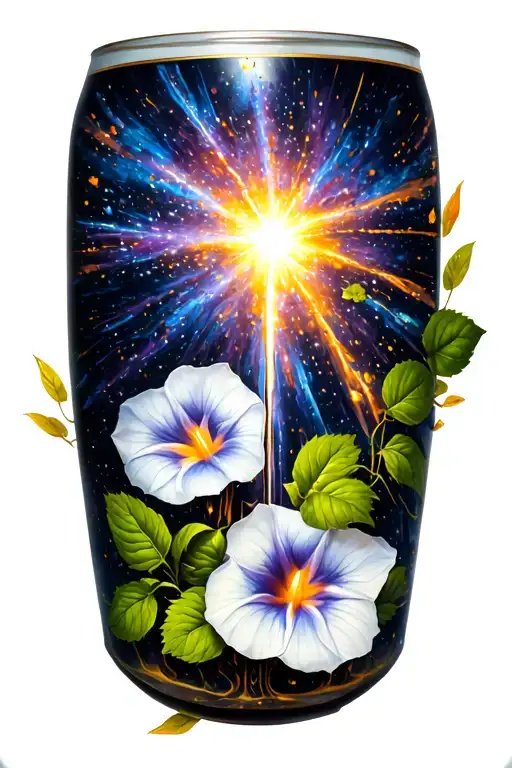 Champagne Supernova exploding with morning glory vine tattoo design idea