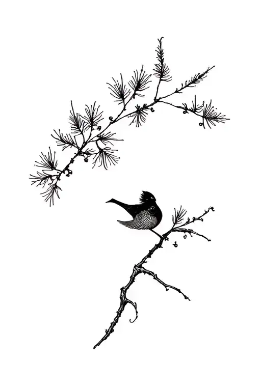 pohutukawa branch w fantail bird tattoo design idea
