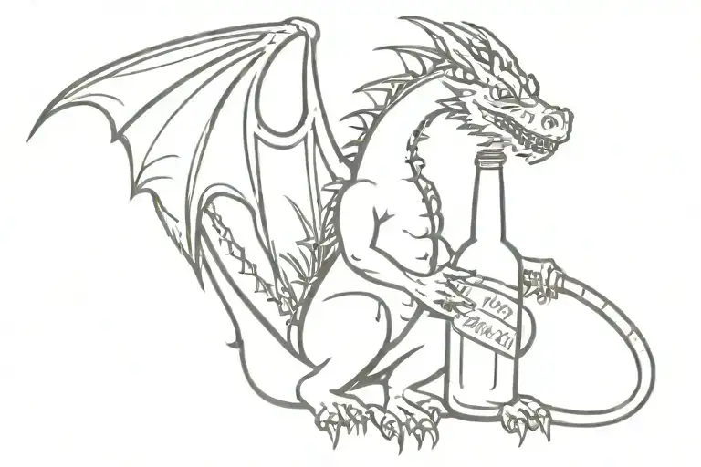 drunk dragon with a bottle of beer below the inscription tattoo design idea