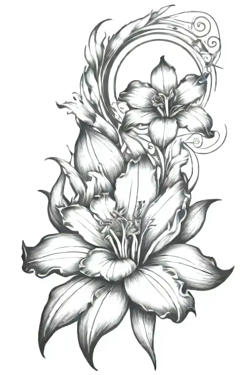 sun, and iris flower, the number 13, a bears paw print tattoo design idea