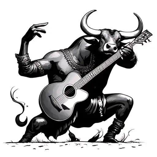 bull playing flamenco guitar while being stabbed by matador  tattoo design idea