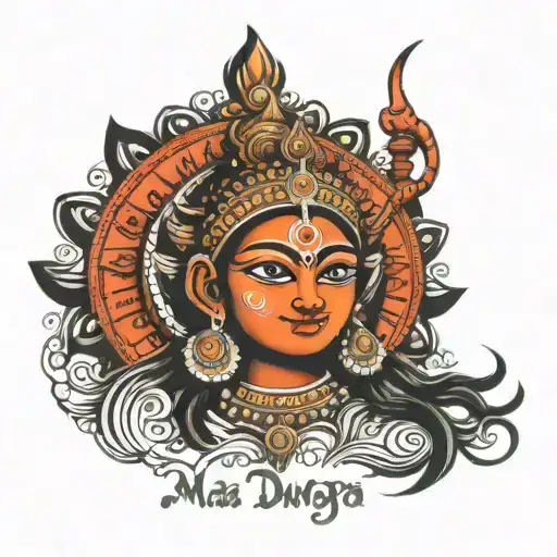 maa durga with mahisasur mardini writen on it with names tattoo design idea